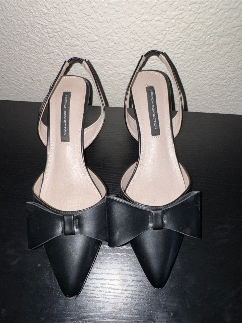 French Connection Black Pointed Bow Kitten Heels